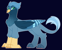 Size: 1635x1300 | Tagged: safe, artist:purplegrim40, imported from derpibooru, oc, oc only, griffon, hybrid, black background, chest fluff, dark background, griffon oc, interspecies offspring, magical lesbian spawn, offspring, one eye closed, outline, parent:gabby, parent:rainbow dash, simple background, smiling, white outline