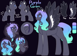 Size: 1024x740 | Tagged: safe, artist:purplegrim40, imported from derpibooru, oc, oc only, pegasus, pony, bald, bust, female, mare, pegasus oc, reference sheet, story included, wings