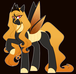 Size: 1325x1300 | Tagged: safe, artist:purplegrim40, imported from derpibooru, oc, oc only, changepony, hybrid, black background, crack ship offspring, interspecies offspring, offspring, outline, parent:queen chrysalis, parent:zephyr breeze, raised hoof, simple background, solo, white outline