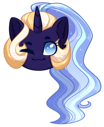 Size: 936x1136 | Tagged: safe, artist:purplegrim40, imported from derpibooru, oc, oc only, pony, unicorn, bust, commission, horn, one eye closed, simple background, smiling, solo, transparent background, unicorn oc, wink, ych result