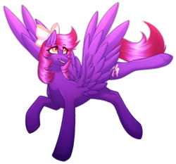 Size: 1603x1493 | Tagged: safe, artist:purplegrim40, imported from derpibooru, oc, oc only, pegasus, pony, bow, flying, grin, hair bow, pegasus oc, simple background, smiling, solo, transparent background, wings