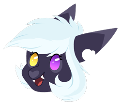 Size: 651x566 | Tagged: safe, artist:purplegrim40, imported from derpibooru, oc, oc only, bat pony, pony, bat pony oc, bat wings, bust, commission, fangs, heterochromia, simple background, smiling, torn ear, transparent background, wings, ych result