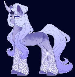 Size: 1267x1300 | Tagged: safe, artist:purplegrim40, imported from derpibooru, oc, oc only, pony, unicorn, colored hooves, dark background, female, horn, horn ring, jewelry, magical lesbian spawn, mare, offspring, parent:fluttershy, parent:twilight sparkle, parents:twishy, ring, solo, tattoo, unicorn oc