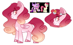 Size: 1715x1066 | Tagged: safe, artist:purplegrim40, imported from derpibooru, princess cadance, roseluck, oc, alicorn, earth pony, pegasus, pony, bust, crack ship offspring, floral head wreath, flower, hoof polish, offspring, parent:princess cadance, parent:roseluck, pegasus oc, simple background, smiling, transparent background, wings