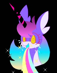 Size: 708x900 | Tagged: safe, artist:stacy_165cut, imported from derpibooru, oc, oc only, pony, black background, bust, female, horn, mare, open mouth, portrait, puking rainbows, rainbow, simple background, solo, sparkles, vomit, vomiting