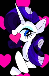 Size: 478x743 | Tagged: safe, artist:stacy_165cut, imported from derpibooru, rarity, pony, unicorn, black background, female, heart, heart background, horn, mare, mouth hold, profile, simple background, solo