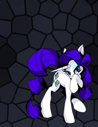 Size: 658x850 | Tagged: safe, artist:stacy_165cut, imported from derpibooru, rarity, pony, unicorn, dark background, female, horn, mare, raised hoof, solo