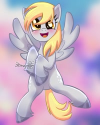 Size: 922x1152 | Tagged: safe, artist:stormagedoom, imported from derpibooru, derpy hooves, pegasus, pony, cute, derpabetes, female, mare, open mouth, open smile, smiling, solo, unshorn fetlocks