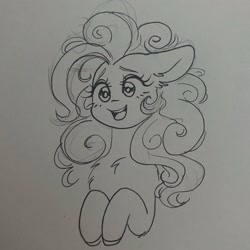 Size: 2048x2048 | Tagged: safe, artist:cherubisous, imported from derpibooru, pinkie pie, earth pony, pony, chest fluff, cute, diapinkes, female, floppy ears, grayscale, mare, monochrome, open mouth, open smile, smiling, solo, traditional art