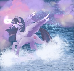 Size: 881x851 | Tagged: safe, artist:t3ssrina, imported from derpibooru, twilight sparkle, alicorn, pony, solo, splash, twilight sparkle (alicorn), water