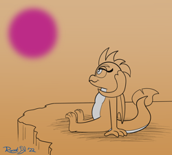 Size: 2000x1800 | Tagged: safe, artist:rupertbluefox, derpibooru exclusive, imported from derpibooru, princess ember, dragon, series:natg rupert 22, atg 2022, dichromatic, dragoness, female, limited palette, newbie artist training grounds, sitting, sketch, smiling, solo