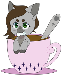 Size: 788x955 | Tagged: safe, artist:t0r4ch4n, imported from derpibooru, oc, oc only, oc:cj vampire, earth pony, pony, commission, cup, fanart, fangs, looking at you, looking up, looking up at you, simple background, solo, teacup, transparent background, ych result, your character here