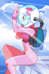 Size: 1280x1920 | Tagged: safe, artist:drantyno, imported from derpibooru, lyra heartstrings, human, equestria girls, cloud, female, ocean, scuba gear, sitting, sky, solo, water, wetsuit