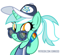 Size: 777x700 | Tagged: safe, artist:jennieoo, imported from derpibooru, lyra heartstrings, pony, unicorn, alternate hairstyle, cap, clothes, female, glasses, hat, looking at you, mare, ponytail, show accurate, simple background, smiling, smiling at you, solo, sunglasses, swimsuit, transparent background, vector