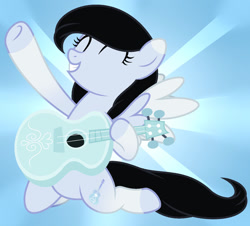 Size: 1280x1159 | Tagged: safe, artist:cindystarlight, imported from derpibooru, oc, oc:lucy ghost, pegasus, pony, honest apple, base used, female, guitar, mare, musical instrument, solo