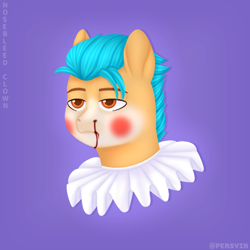 Size: 1080x1080 | Tagged: safe, artist:persiyk, imported from derpibooru, hitch trailblazer, earth pony, pony, blood, bust, clown makeup, g5, nosebleed, portrait, solo