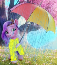 Size: 540x614 | Tagged: safe, artist:kookaman25, artist:stevenpepi, edit, edited screencap, imported from derpibooru, screencap, pipp petals, pegasus, pony, spoiler:my little pony: a new generation, adorapipp, clothes, cute, g5, my little pony: a new generation, rain, raincoat, solo, umbrella
