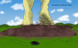 Size: 1280x800 | Tagged: safe, artist:az12lol, imported from derpibooru, fluttershy, anthro, pegasus, plantigrade anthro, crush fetish, dirty, feet, female, fetish, flutterfeet, foot fetish, foot focus, giantess, goddess, macro, mega giant, soles, solo