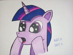 Size: 4000x2992 | Tagged: safe, artist:aking, imported from derpibooru, twilight sparkle, pony, bust, portrait, simple background, solo, starry eyes, traditional art, white background, wingding eyes