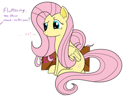 Size: 1280x1007 | Tagged: safe, artist:frownfactory, imported from derpibooru, fluttershy, pegasus, pony, blatant lies, box, crate, female, hair extensions, implied twilight sparkle, mane extensions, mare, newbie artist training grounds, offscreen character, simple background, solo, transparent background, wings