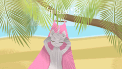 Size: 640x360 | Tagged: safe, artist:rumista, imported from derpibooru, oc, oc only, earth pony, pony, unicorn, animated, beach, commission, hammock, palm tree, relaxing, solo, summer, tree, your character here