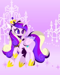 Size: 677x850 | Tagged: safe, artist:stacy_165cut, imported from derpibooru, princess cadance, alicorn, pony, female, folded wings, horn, jewelry, mare, pink background, regalia, simple background, solo, spread wings, wings