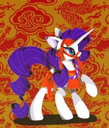 Size: 723x850 | Tagged: safe, artist:stacy_165cut, imported from derpibooru, rarity, pony, unicorn, bridle, clothes, female, horn, mare, raised hoof, solo, tack