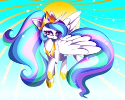 Size: 900x723 | Tagged: safe, artist:stacy_165cut, imported from derpibooru, princess celestia, pegasus, pony, female, horn, jewelry, mare, regalia, solo, wings