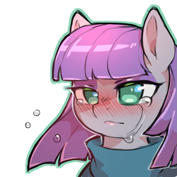 Size: 1159x1159 | Tagged: safe, artist:cold-blooded-twilight, imported from derpibooru, maud pie, earth pony, pony, blushing, clothes, crying, eyeshadow, female, lidded eyes, makeup, mare, simple background, solo, transparent background, when she cries