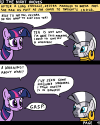 Size: 1600x2000 | Tagged: safe, artist:nopony, imported from derpibooru, twilight sparkle, zecora, pony, zebra, comic:the night hooves, atg 2022, comic, female, gasp, mare, newbie artist training grounds, rhyme, speech bubble