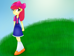 Size: 1024x768 | Tagged: safe, artist:mlp_sugarsketch, imported from derpibooru, apple bloom, human, equestria girls, boots, clothes, dress, shoes, solo