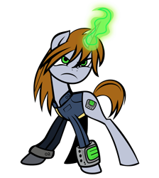 Size: 1350x1507 | Tagged: artist needed, safe, artist:icicle-wicicle-1517, color edit, edit, imported from derpibooru, oc, oc only, oc:littlepip, pony, unicorn, fallout equestria, clothes, collaboration, colored, fanfic, fanfic art, female, glowing, glowing horn, hooves, horn, jumpsuit, magic, mare, pipbuck, simple background, solo, transparent background, vault suit