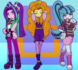 Size: 1949x1756 | Tagged: safe, artist:batipin, imported from derpibooru, adagio dazzle, aria blaze, sonata dusk, equestria girls, rainbow rocks, arm behind head, breasts, busty sonata dusk, cleavage, clothes, converse, female, looking at you, no pupils, one eye closed, open mouth, shoes, skirt, sneakers, solo