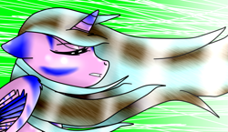 Size: 883x512 | Tagged: safe, artist:kat-the-true-kitkat, imported from derpibooru, oc, oc only, oc:ciel, alicorn, pony, abstract background, alicorn oc, bust, eyes closed, horn, solo, wings