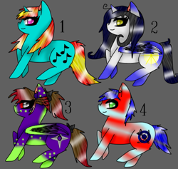Size: 541x513 | Tagged: safe, artist:kat-the-true-kitkat, imported from derpibooru, oc, oc only, alicorn, earth pony, pony, unicorn, alicorn oc, base used, earth pony oc, female, gray background, horn, mare, simple background, smiling, unicorn oc, wings