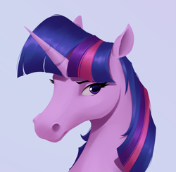 Size: 3223x3140 | Tagged: safe, artist:aquaticvibes, imported from derpibooru, twilight sparkle, pony, unicorn, blue background, bust, female, hoers, mare, portrait, simple background, solo, why the long face