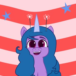 Size: 1000x1000 | Tagged: safe, artist:yoshigreenwater, imported from derpibooru, izzy moonbow, pony, unicorn, 4th of july, cute, female, g5, holiday, izzybetes, looking at you, mare, open mouth, open smile, smiling, solo, sparkler (firework), stars