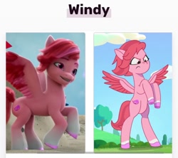 Size: 720x640 | Tagged: safe, edit, edited screencap, imported from derpibooru, screencap, pegasus, pony, spoiler:g5, spoiler:my little pony: make your mark, spoiler:my little pony: tell your tale, spoiler:tyts01e02, 2d, 3d, bipedal, comparison, fandom, female, g5, mare, my little pony: make your mark, my little pony: make your mark chapter 1, my little pony: tell your tale, rearing, spread wings, windy (g5), wings, zipp's flight school