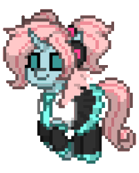 Size: 720x896 | Tagged: safe, artist:gloomy brony, imported from derpibooru, ocellus, changedling, changeling, pony, pony town, animated, clothes, cosplay, costume, female, gif, hatsune miku, headset, pixel art, simple background, solo, transparent background, vocaloid