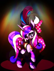 Size: 916x1200 | Tagged: safe, artist:stacy_165cut, imported from derpibooru, princess cadance, alicorn, pony, bound wings, bow, female, hair bow, horn, mare, raised hoof, solo, tail, tail bow, wings