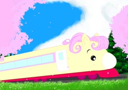 Size: 1518x1075 | Tagged: safe, artist:stacy_165cut, imported from derpibooru, object pony, original species, pony, train pony, bullet train, g1, outdoors, takara pony, train