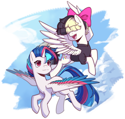 Size: 5313x5052 | Tagged: safe, artist:蜗牛酱, imported from derpibooru, songbird serenade, oc, oc:lucent starscape, oc:星夜流光, alicorn, pegasus, pony, my little pony: the movie, flying, horn, simple background, transparent background, wings