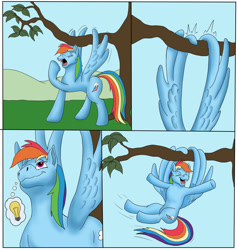 Size: 1280x1347 | Tagged: safe, artist:termyotter, imported from derpibooru, rainbow dash, pony, atg 2022, newbie artist training grounds, open mouth, solo, tree branch, wing hands, wings, yawn