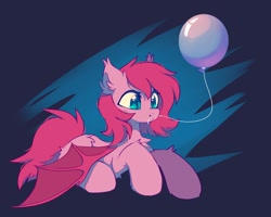 Size: 952x760 | Tagged: safe, artist:mirtash, imported from derpibooru, oc, oc only, oc:cheery bell, bat pony, pony, balloon, cute, female, mare, mouth hold, ocbetes, smiling, solo