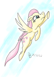 Size: 849x1200 | Tagged: safe, artist:darkdabula, imported from derpibooru, fluttershy, pony, atg 2022, flying, newbie artist training grounds, solo