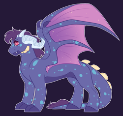 Size: 1655x1560 | Tagged: safe, artist:purplegrim40, imported from derpibooru, oc, oc only, dracony, dragon, hybrid, crack ship offspring, dragon oc, horns, interspecies offspring, non-pony oc, offspring, parent:big macintosh, parent:princess ember, parents:embermac, purple background, simple background, solo