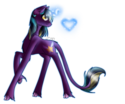 Size: 706x587 | Tagged: safe, artist:kat-the-true-kitkat, imported from derpibooru, oc, oc only, pony, unicorn, cloven hooves, female, glowing, glowing horn, horn, leonine tail, looking back, mare, simple background, solo, tail, transparent background, unicorn oc
