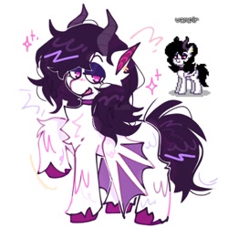 Size: 768x768 | Tagged: safe, artist:aj2020ahgd, imported from derpibooru, oc, oc only, pony, bat wings, eyeshadow, female, folded wings, horns, lidded eyes, looking at you, makeup, mare, raised hoof, simple background, solo, white background, wings