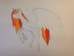 Size: 960x720 | Tagged: safe, imported from derpibooru, oc, oc only, alicorn, alicorn oc, crown, flying, horn, jewelry, regalia, solo, traditional art, wings