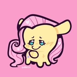 Size: 2000x2000 | Tagged: safe, artist:oodlesstuff, imported from derpibooru, fluttershy, pegasus, pony, beady eyes, chibi, cute, daaaaaaaaaaaw, female, folded wings, mare, pink background, shyabetes, simple background, solo, wings